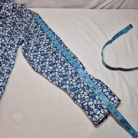 Luchiano Visconti Black Men's Shirt  Size S Long Sleeve Blue Skull (61) - Picture 6 of 9